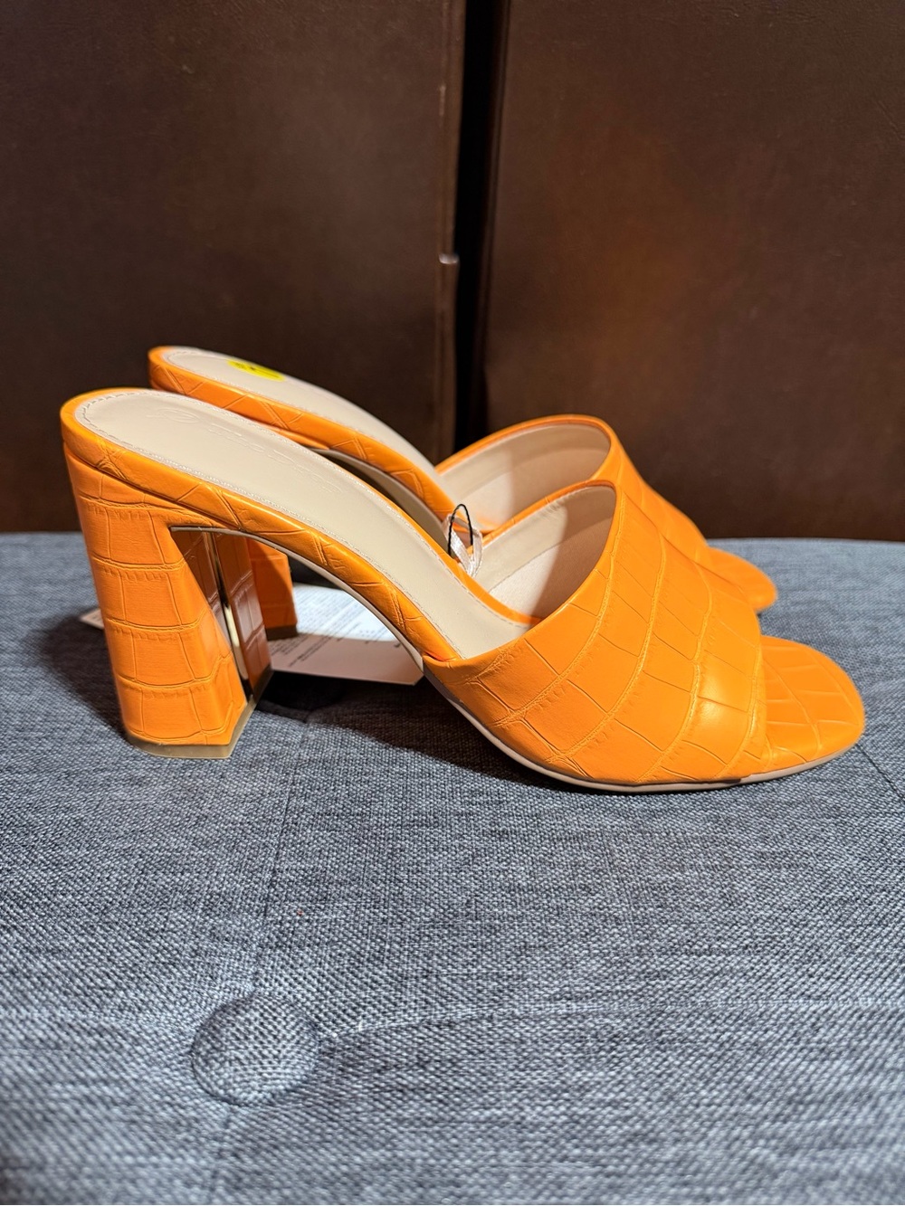 The Drop Pattie Orange Croc Block Heel Mule Sandals Size 7 - Picture 6 of 9